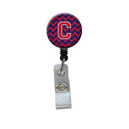 CAROLINES TREASURES Letter C Chevron Yale Blue and Crimson Retractable Badge Reel CJ1054-CBR